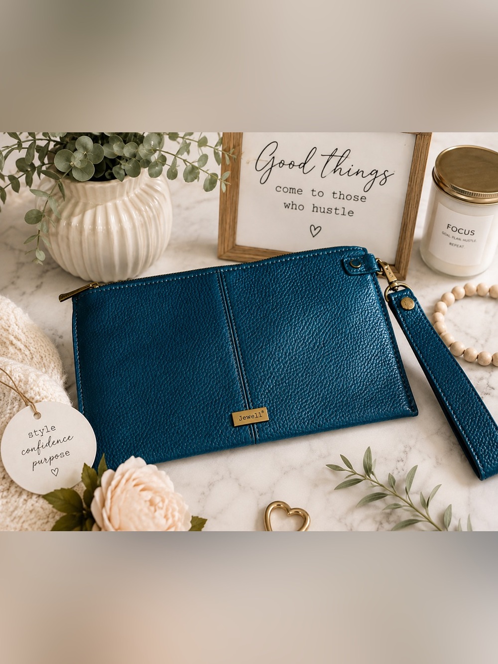 thirty-one Teal Pebbled Leather Wristlet Clutch